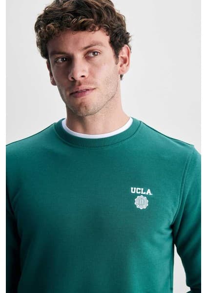 Ucla Valley Yeşil Bisiklet Yaka Baskılı Standard Fit Erkek Sweatshirt