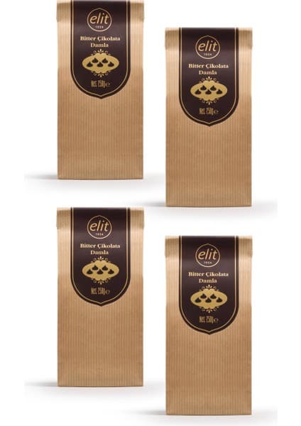 Elit Çikolata Bitter Damla Çikolata 250g 4lü Set (4x250g) Glutensiz