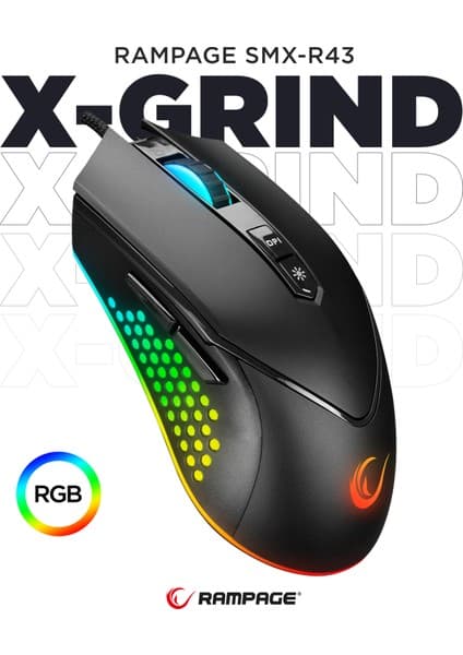 Rampage Smx-r43 X-Grind Usb Siyah 6400 Dpi RGB Ledli Makrolu Mouse Rgb Aydınlatmalı Gaming Oyuncu Mouse