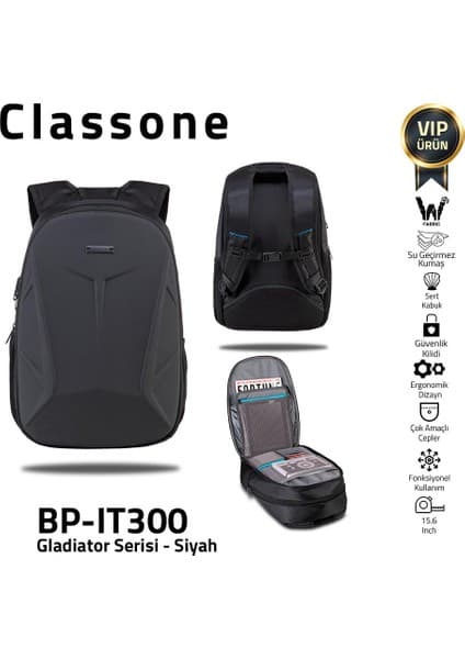 Classone BP-IT300 15,6 inç Notebook Sırt Çantası-Siyah