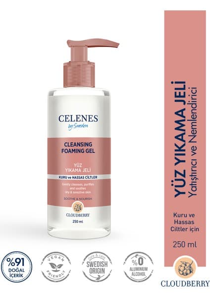 Celenes By Sweden Yoğun Nemlendirici ve Yatıştırıcı Cloudberry Yüz Yıkama Jeli Kuru ve Hassas Ciltler 250 ml