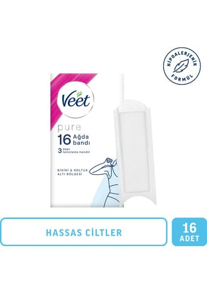 Veet Pure Hipoalerjenik Sir Ağda Bandı 16'lı Bikini & Koltuk Altı Bölgesi İçin Temizleme Mendili