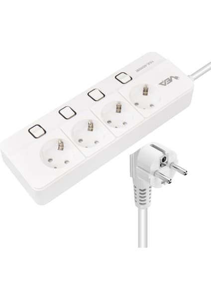 Ayt Vea VE-XMAN104 A Class 4'lü Anahtarlı 1.5 Metre Grup Priz Akım Korumalı Priz 2 USB 4000 Watt 16 Amper Isıya Dayanıklı