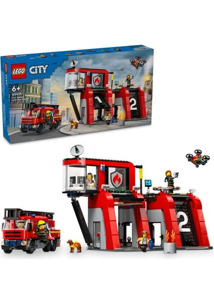 LEGO ® City İtfaiye Kamyonlu İtfaiye Merkezi 60414 - 6 Yaş & Üzeri Çocuklar için Yaratıcı Oyuncak Yapım Seti (843 Parça)