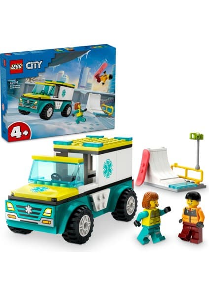 LEGO ® City Acil Ambulansı ve Snowboardcu 60403 - 4 Yaş ve Üzeri İçin Minifigür İçeren Yaratıcı Oyuncak Yapım Seti (79 Parça)