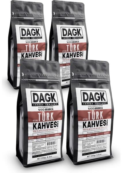 Dagk Nitelikli Türk Kahvesi 4 Adet 250 g Orta Kavrulmuş Arabica Lezzetiyle Taze Çekilmiş