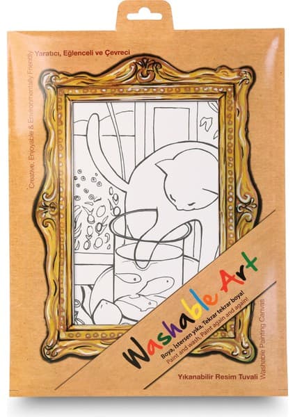 Akademi Çocuk Funny Mat Washable Art (Yıkanabilir Tuval) Henri Issse - Kırmız Balıkla Kedi