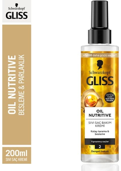 Gliss Oil Nutritive Omega 9 ve Marula Yağı içeren Besleyici Saç Bakım Kremi 200 ml Yıpranmış Saçlar