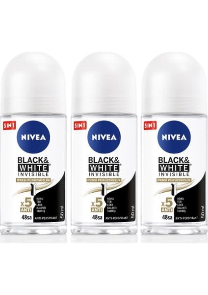 Nivea Kadın Roll-On Deodorant Black & White 50 ml 48 Saat Koruma x 3 Adet