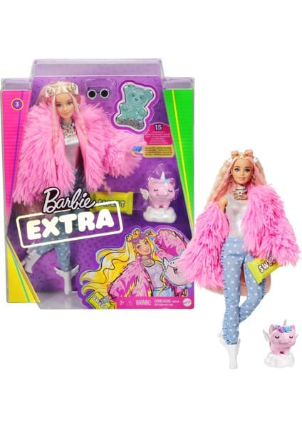 Barbie Extra - Pembe Ceketli; Unicorn Oyuncaklı Bebek; 3-9 Yaş Arası Kızlar İçin İdeal Bir Hediye GRN28
