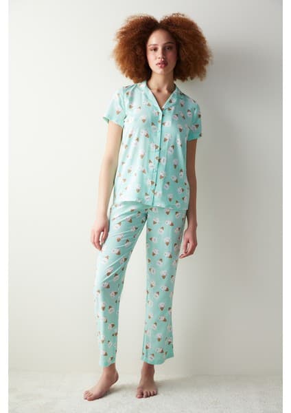 Penti Ice Cream Mint Yeşili Gömlek Pantolon Pijama Takımı