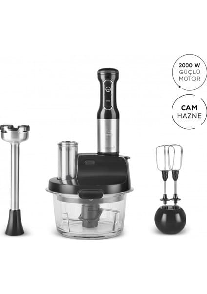 Karaca mm Prosteel 2000W Cam Mutfak Robotu Siyah Inox