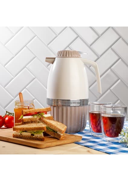 Schafer Hause 2 Litre Cam Termos Bej Renkli Piknik Termosu Dayanıklı Malzeme ile