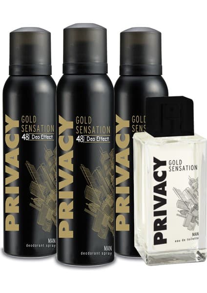 PRIVACY Gold Man EDT Erkek Parfüm 100 ml & DEODORANT 3 x 150 ml