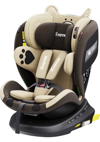 Yoyko Bear 360 ° Dönebilir Yatabilir İSize 036 Kg Oto Koltuğu Isofıx/Sıp/Latch Kahverengi