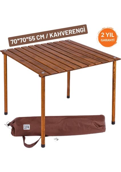 Bag The Joy 70x70x55 cm Ahşap Katlanır Rulo Kamp Masası | Piknik, Bahçe ve Balkon | Çantalı - Kahverengi