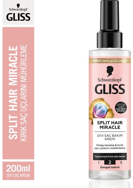 Gliss Split Hair Miracle İyonik Kompleks Kırık Uçları Mühürleyen Saç Bakım Kremi 200 ml Yıpranmış Saçlar