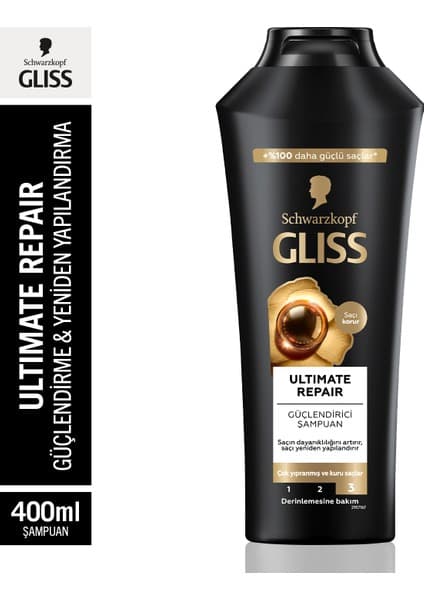 Gliss Ultimate Repair Keratin içeren Derinlemesine Güçlendirici Şampuan 400 ml Yıpranmış Kuru Saçlar