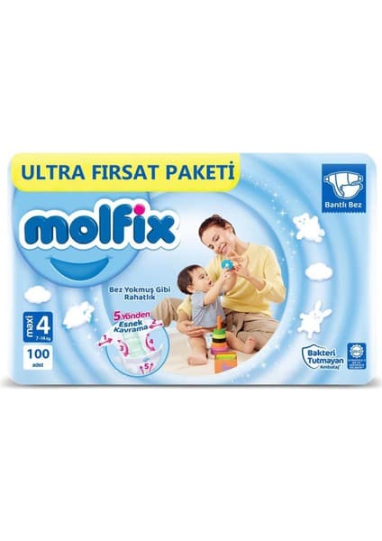 Molfix Bebek Bezi 3D 4 Beden Maxi 7-14 Kg 100lü Ultra Fırsat Paketi