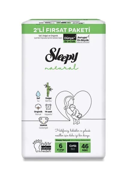 Sleepy Bebek Bezi Natural 6 Beden Xlarge 15-25 Kg 46lı Fırsat Paket