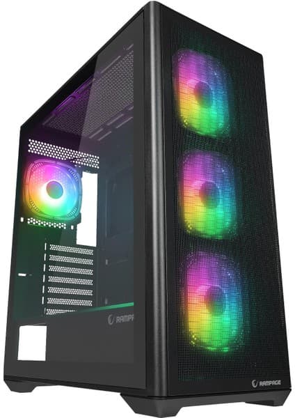 Rampage VORTEX V3 Siyah Mesh Temperli Cam 4*RGB Fan + Hub E-ATX Gaming Oyuncu Kasası