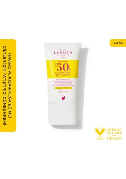 Cosmed Hassas ve Kızarıklığa Eğilimli Ciltler için SPF50+ Yatıştırıcı Güneş Kremi /SUN ESSENTIAL ULTRASENSE CREAM GEL SPF50+ 40 ml