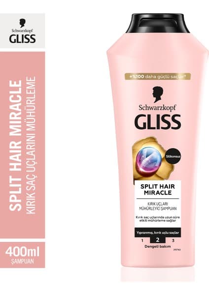 Gliss Split Hair Miracle İyonik Kompleks Kırık Uçları Mühürleyen Şampuan 400 ml Yıpranmış Saçlar