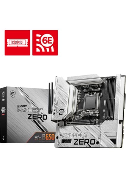MSI MB B650M PROJECT ZERO AM5 DDR5 7600MHZ(OC) HDMI DP M.2 USB3.2 2.5G LAN WI-FI 6E mATX