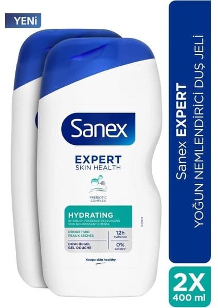 Sanex Expert Yoğun Nemlendirici Duş Jeli Cilt Dostu 2x400 ml 12 Saat Nemlendirme Etkisi