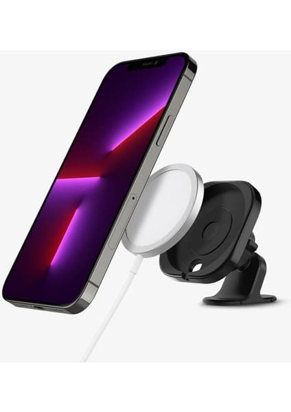 Spigen Mag Fit MagSafe Uyumlu Araç içi Torpido Üstü Telefon Tutucu (Kablosuz Şarj Cihazı Dahil Değildir) Siyah - ACP03792