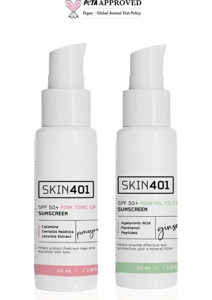 Skin401 Renk Eşitleyici ve Mineral Filtreli Güneş Kremi Seti 50 ml Tüm Cilt Tipleri İçin SPF 50+
