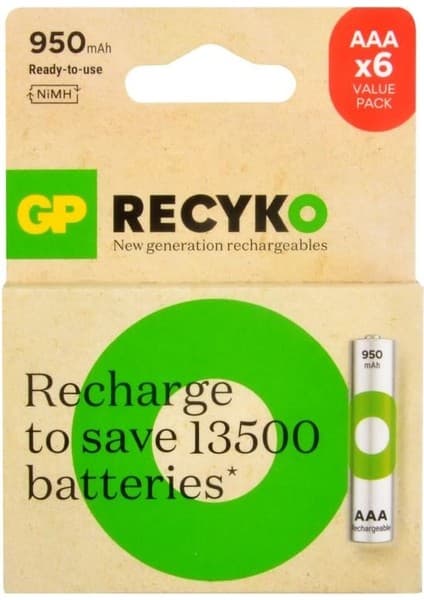 GP AAA 950 mAh Şarjlı İnce Kalem Pil 4+2'li Paket GP100AAAHCE4-2BB