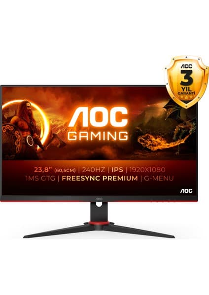 AOC 24G2ZE 23.8" 240Hz 0.5ms (HDMI+Display) FreeSync Premium FHD IPS Monitör