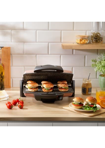 Schafer Grill Chef 1600 W Tost Makinesi Rose Gold Granit Plaka ile Çift Taraflı Pişirme