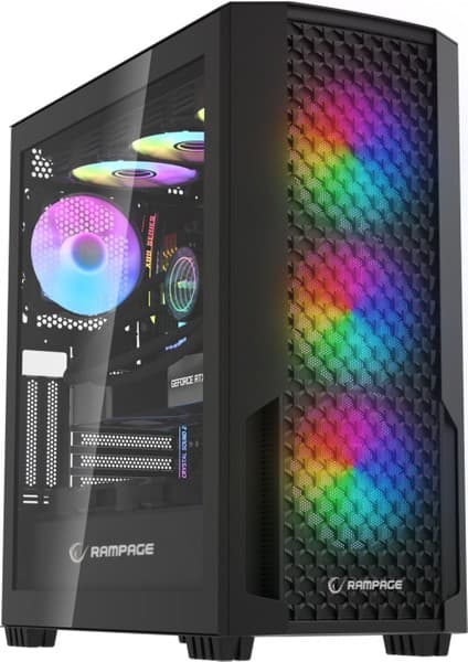 Rampage Shelob Mesh+Temperli Cam 4*argb Infinity Fan+Hub E-Atx Mid-T Gaming Oyuncu Kasası