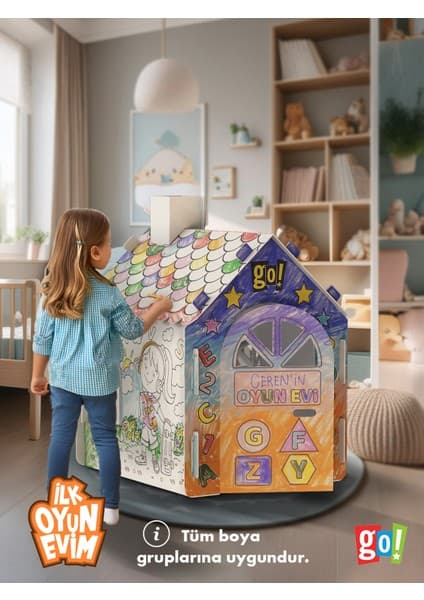 Go Toys Ilk Oyun Evim Xxl Boy Renkli Karton Boyama Aktivite Evi 110 cm Yükseklik Özellikli