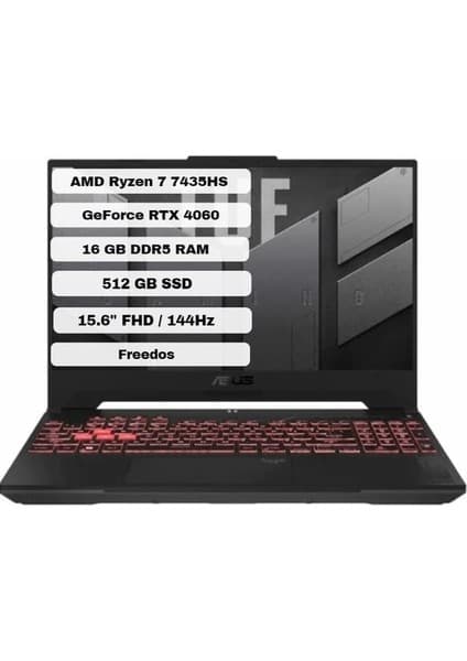 Asus Tuf Gaming A15 FA507NVR-LP005 8gb RTX4060 140W Ryzen 7 7435HS 16GB Ram 512GB SSD 15.6 Inç Fhd 144Hz Taşınabilir Bilgisayar