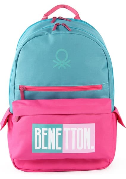 United Colors Of Benetton Kız Çocuk Okul Sırt Çantası Geniş Ana Gövde 45x30x14 Cm Pembe-Mavi