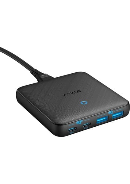 Anker 543 Atom III, 4 Bağlantı Noktalı, İnce, 65W Hızlı USB-C Şarj Cihazı, Siyah - A2046