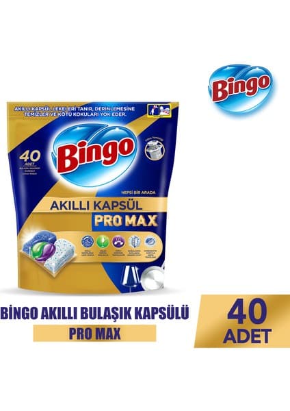 Bingo Akıllı Kapsül Pro Max Bulaşık Makinesi Deterjanı Tableti 40'lı