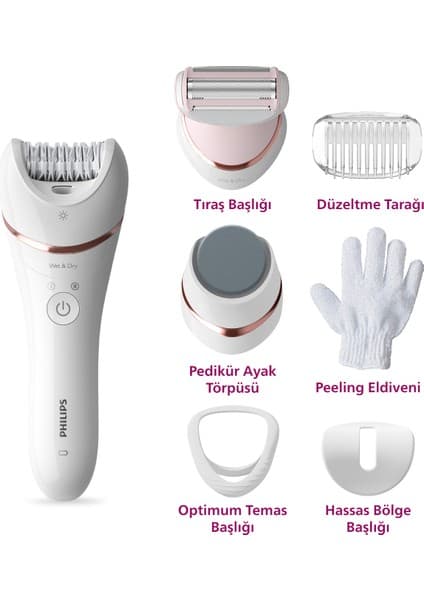 Philips BRE730/05 Epilatör (Yüz+Koltuk alti+Bikini Bölgesi+Bacak)Islak-Kuru,Işıklı,Kablosuz