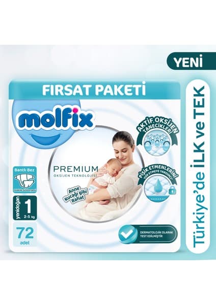 Molfix Premium Fırsat Paketi 1 Beden 72 Adet