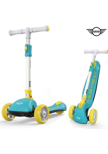 Mini Cooper Lisanslı 3 Tekerlekli Katlanabilir Ayarlanabilir Işıklı 50 kg Taşıma Kapasiteli Scooter Yeşil