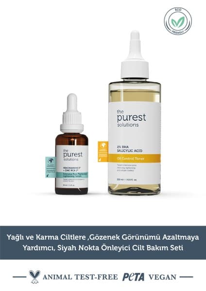 The Purest Solutions Yağlı ve Karma Ciltler İçin Azaltmaya Önleyici Cilt Bakım Seti 2 Adet