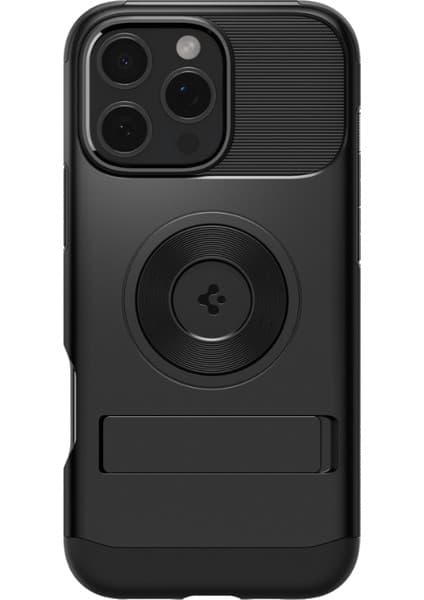 Spigen iPhone 16 Pro ile Uyumlu MagSafe Kılıf Slim Armor Mag Fit Stand özellikli Çift Katmanlı Zırh Koruma Siyah Kapak - ACS08164 (Spigen TR Garantili)