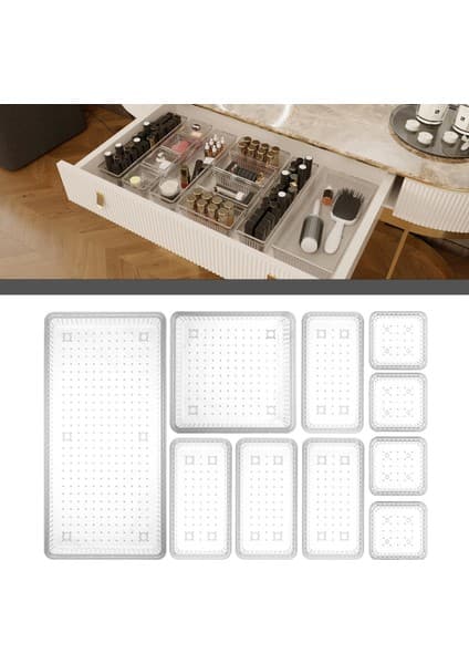 Meleni Home 10'lu Şeffaf Çok Amaçlı Organizer - Kozmetik Takı Makyaj Düzenleyici Dolap İçi
