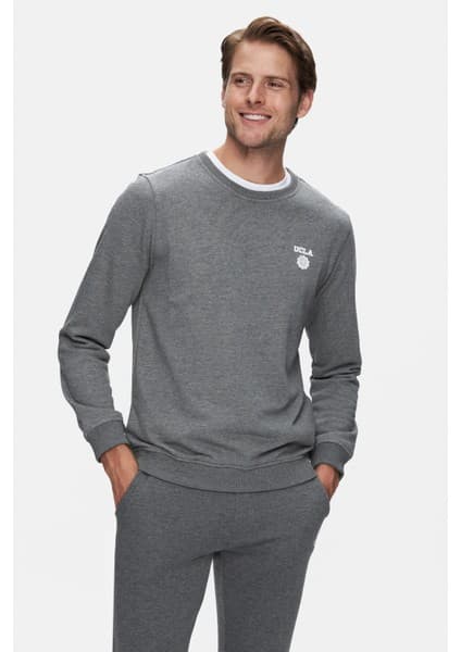 Ucla VALLEY Koyu Gri Bisiklet Yaka Pamuklu Baskılı Standard Fit Erkek Sweatshirt