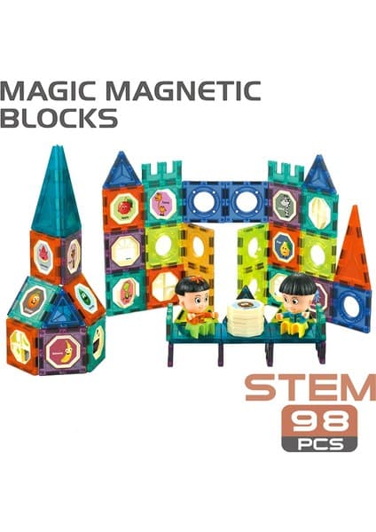 Learning Fun Manyetik Oyuncak Manyetik Blok Seti Stem Oyuncak 52 Parça Magic Magnetic Blocks