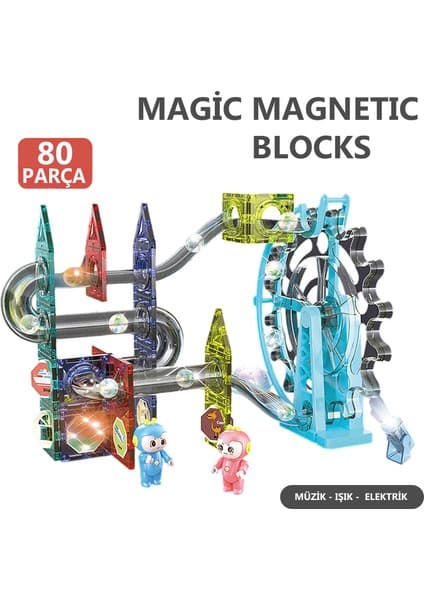 Learning Fun Manyetik Oyuncak Manyetik Blok Seti Stem Oyuncak 80 Parça Elektrikli Müzikli Işıklı Magic Magnetic Blocks