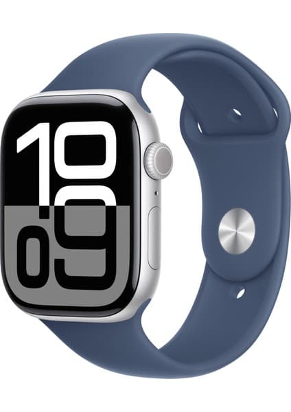 Apple Watch Series 10 GPS 42mm Gümüş Rengi Alüminyum Kasa Kot Rengi Spor Kordon - S/M